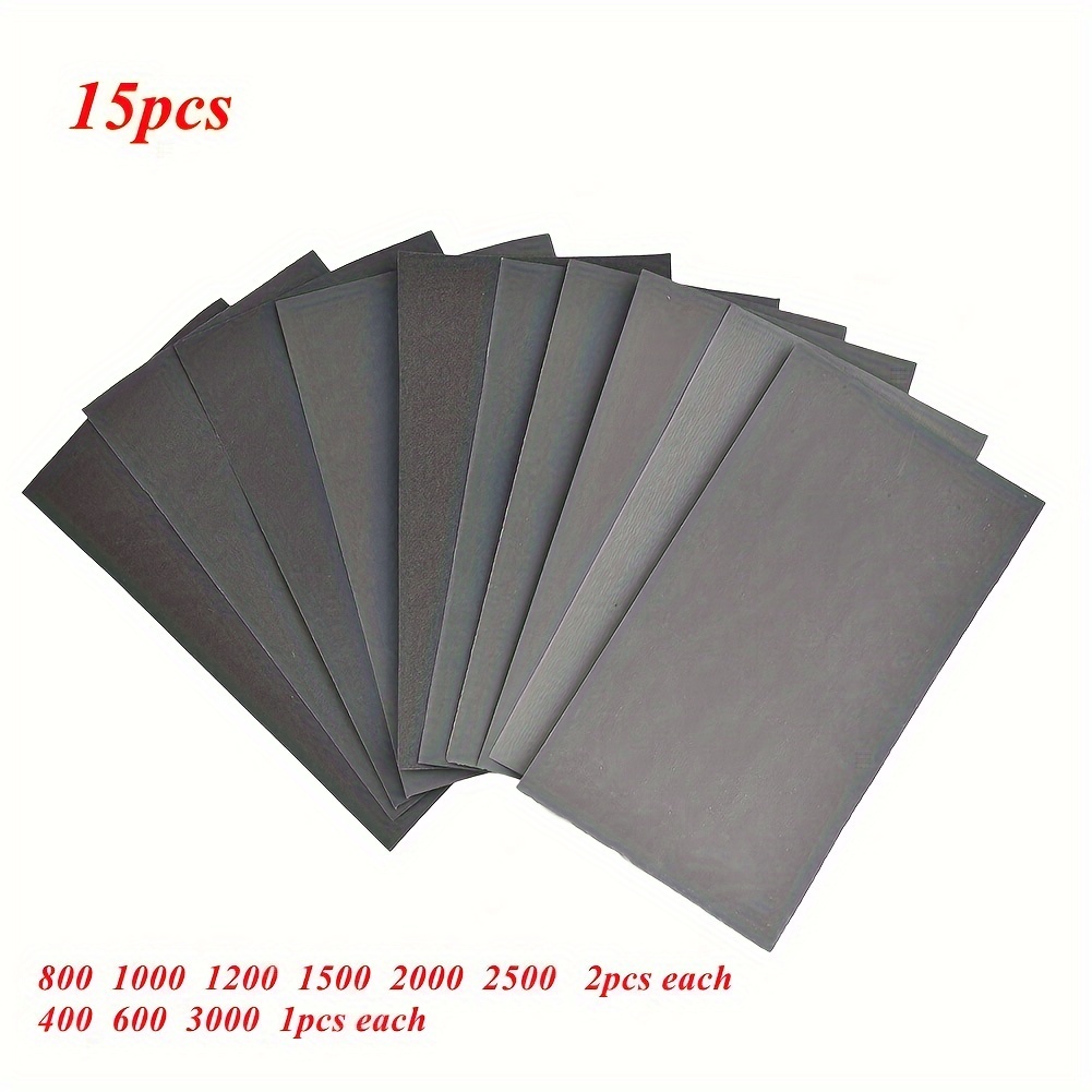 

15pcs/set Of Fine Sandpaper, Wet And Dry, With 400, 600, 3000, 800, 1000, 1200, 1500, 2000, 2500 For Wood And Metal.