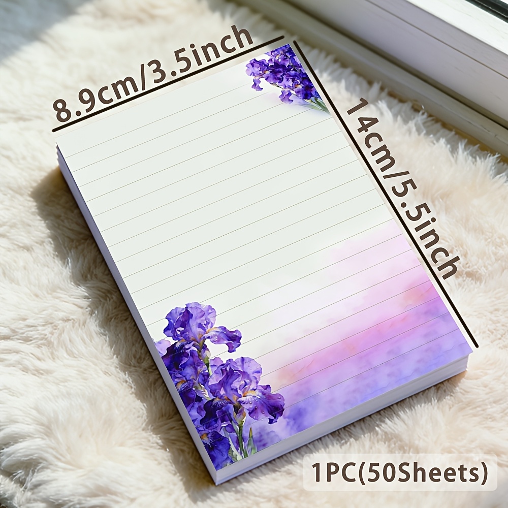 TEMU 1pc (50 Sheets) Iris Pad, Pocket Notebook, Watercolor Floral Sticky Notes, Lined Writing Notepad, Small-sized Notepad, Stationery, High-value