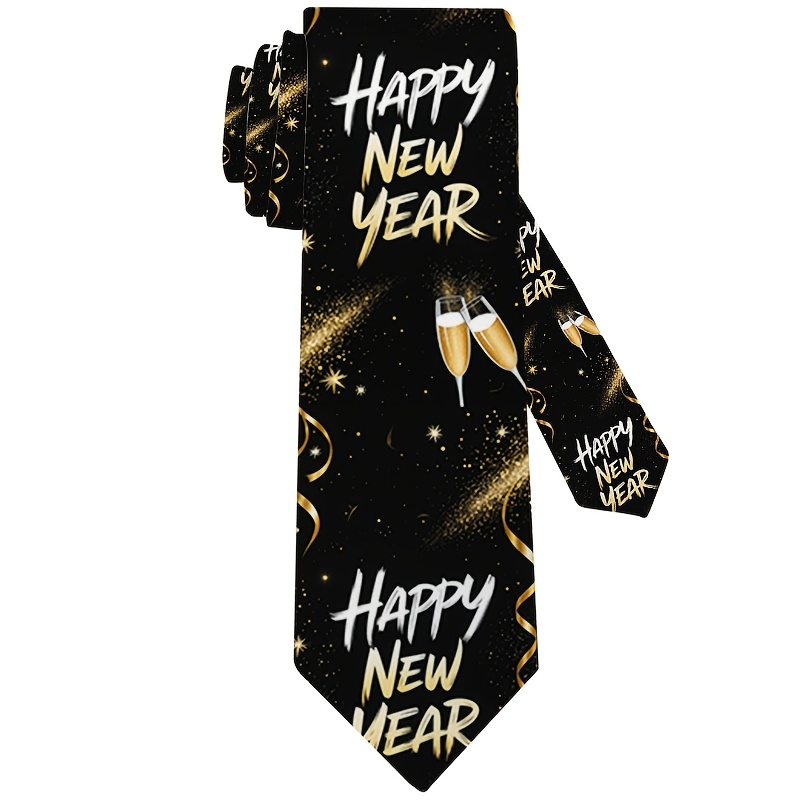 TEMU 1pc, Happy New Year Elements Print Necktie, Perfect For Parties, Holidays, And Casual Attire, Accessory | Stylish Tie - Perfect Gift For Men