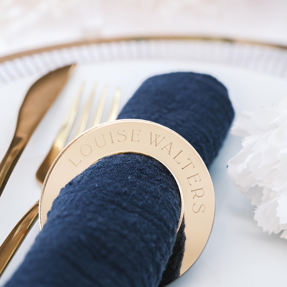 TEMU 10pcs Personalized Round Napkin Rings Wedding Cards Wooden/acrylic Laser Cut Custom Party Guest Name Tags Multipurpose Table Decoration Suitable
