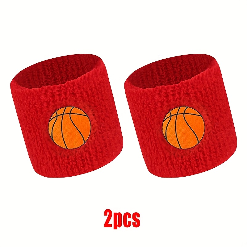 TEMU 2pcs Sports Wristbands For Basketball, Football, - High Elastic, Breathable & Comfortable Fitness Bands For , Red With Basketball Design, Gym