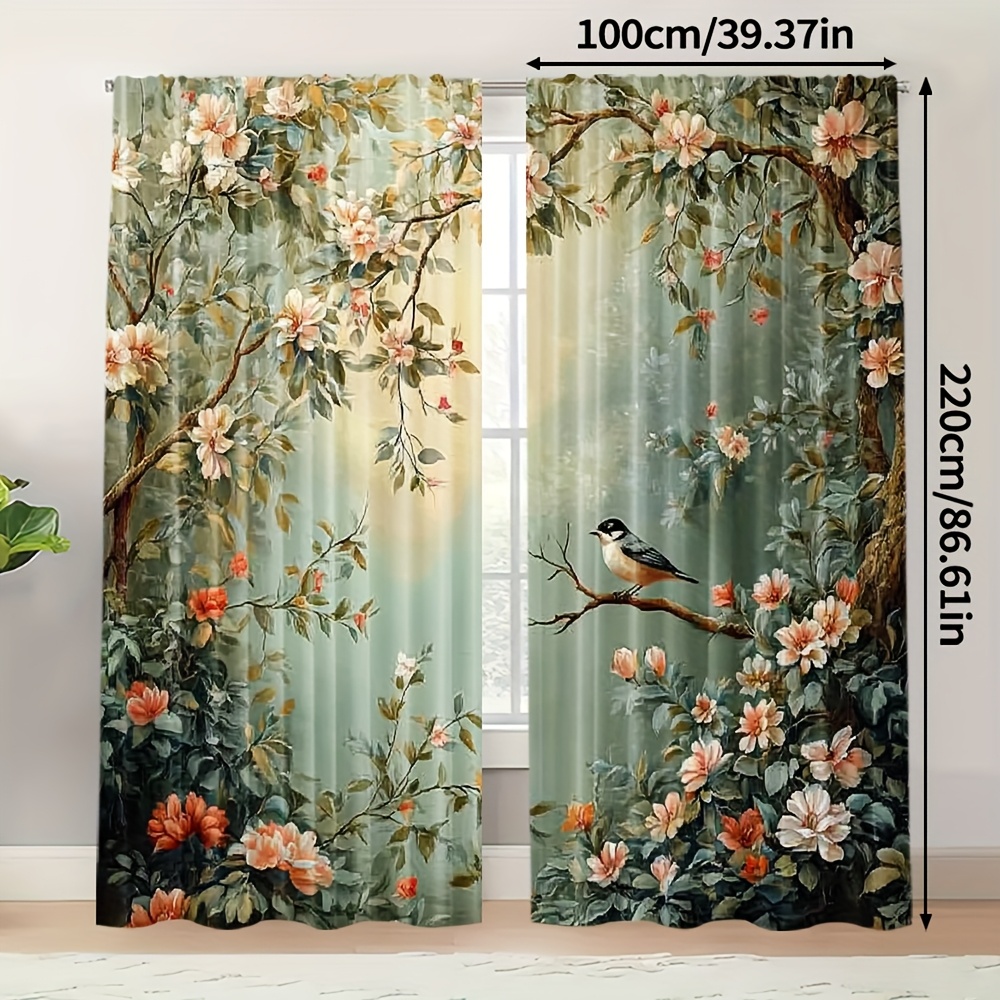 TEMU Set Of 2, Artistic Curtains Featuring Floral And , Made Of Polyester, Ideal For Use In Bedrooms, Kitchens, Offices, Studies, And Living Rooms,