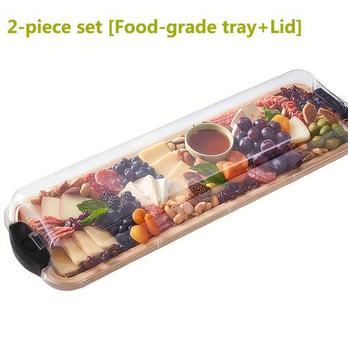 2pcs food grade tray lid rectangular cutting board with lid portable cheese board with transparent locking lid high quality washable natural wood ideal for camping picnics christmas halloween easter holiday gifts