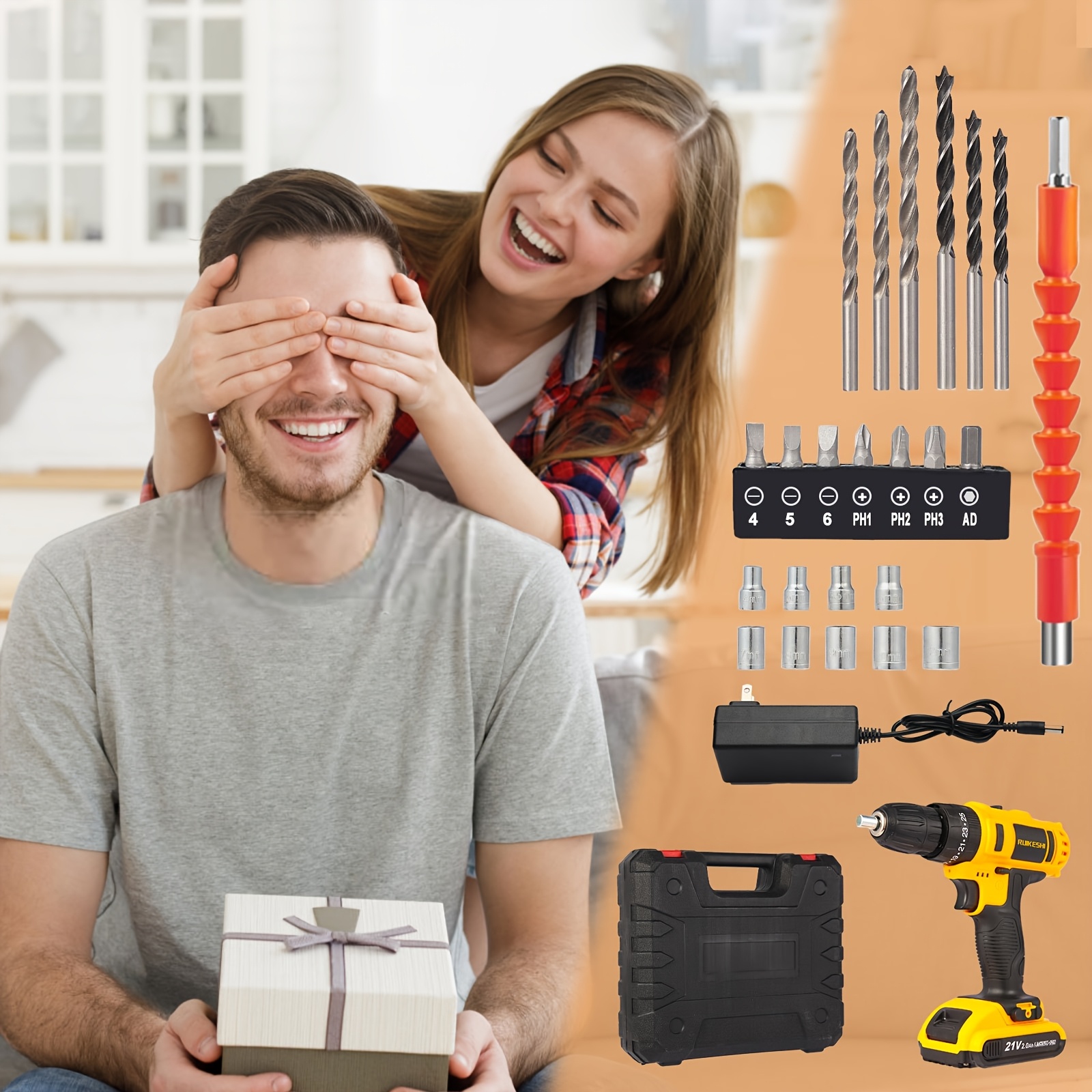 

Cordless Drill, 21v Drill Set, With 2ah Battery, 3/8-inch , 25+1- Drill, 2- , Used For Screw Tightening And Drilling, Valentine's Day Gift For Husband Or Boyfriend