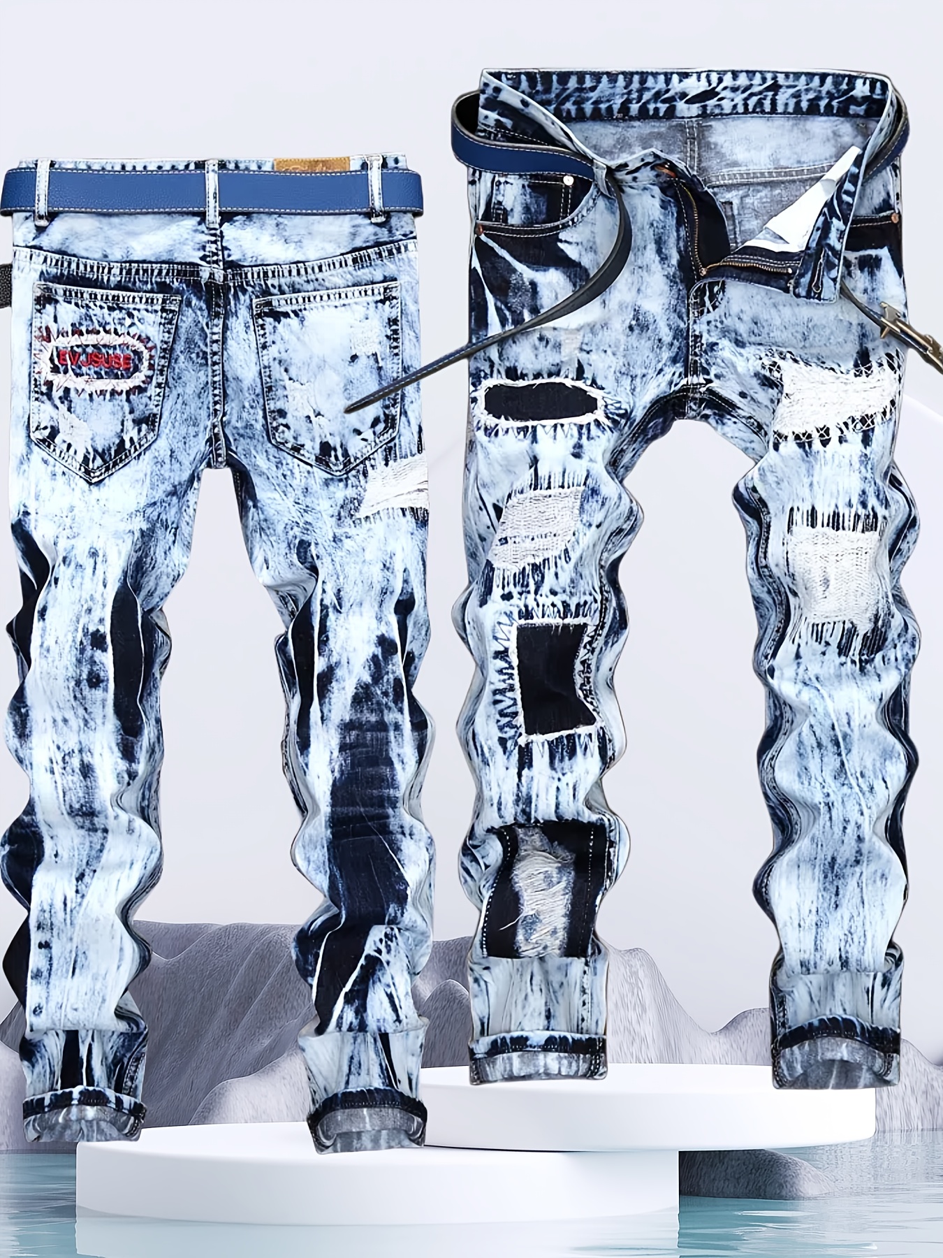 Men's Slim Fit Stretch Jeans Ripped Skinny Jeans for Men & Teens, Distressed Straight Leg Fashion Comfort Flex Waist Pants