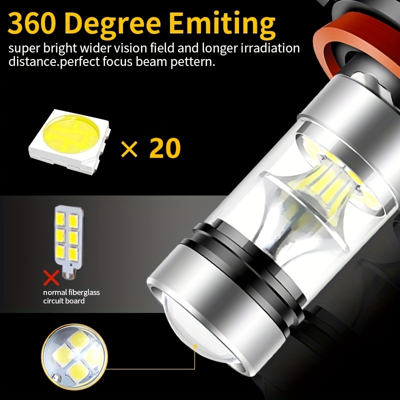 bombillas   de niebla led 9005 hb3 9006 hb4 h10 9145 h11 h8 - 6000k   y     - 1000-1200  , compatible con 12-24v, no requiere batería, perfectas para luces de niebla de vehículos  , bombillas led, paquete de 2 detalles 1