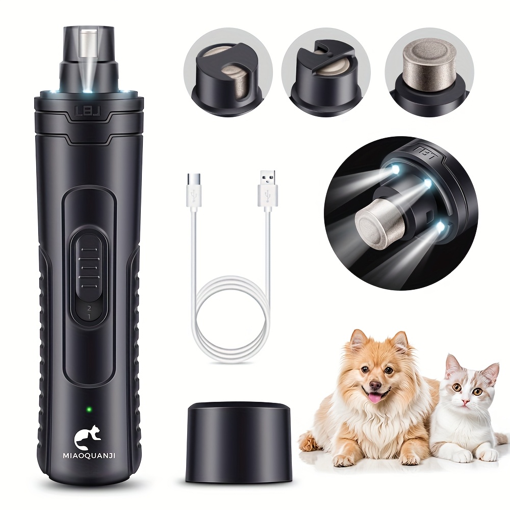 Image of Professional Electric Dog Nail Clipper With 3 Led Lights - Dual-speed Gentle Pain-free Pet Grooming Tool For All Breeds, Usb Rechargeable, Stylish