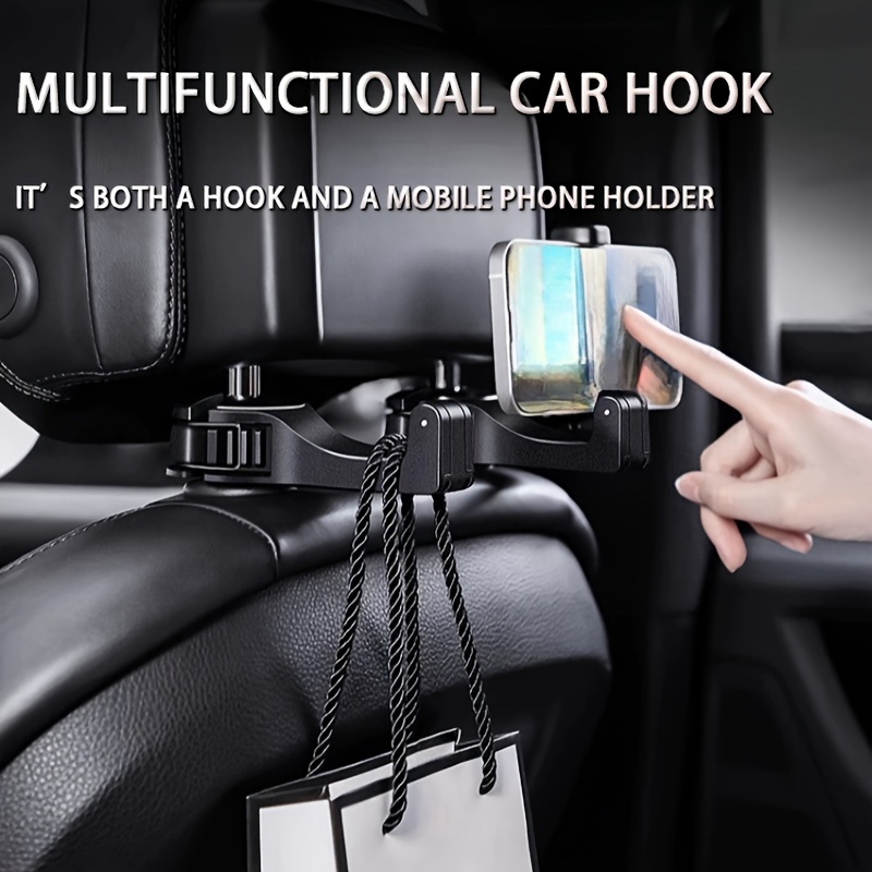 

2pcs Universal Multifunctional Hidden Car Seat Hook, 360° Rotation Adjustable Car Back Seat Hook With Cell Phone Holder, Suitable For All Vehicles 2-in-1 Pillow Holder Car Hook Package