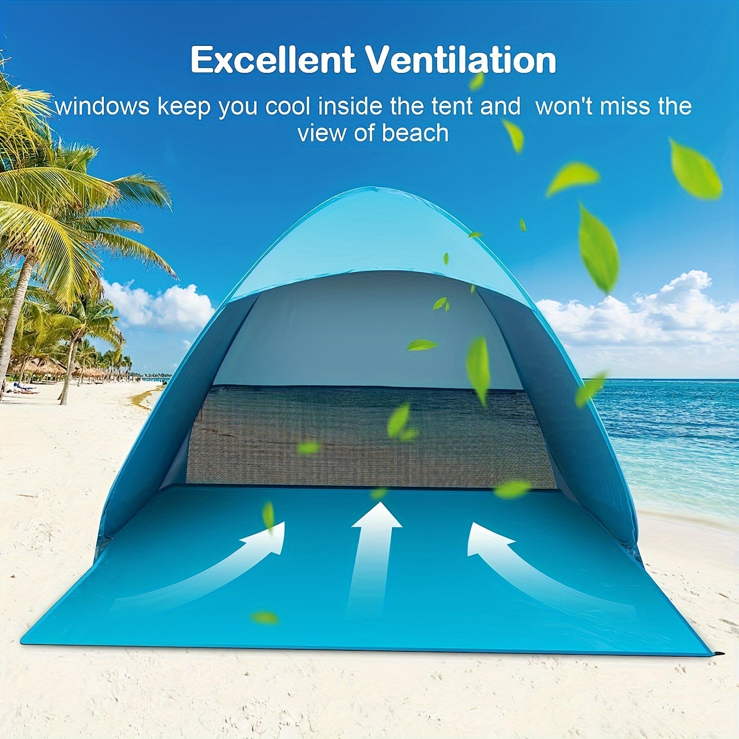 Tente pop-up portable pour 2 personnes - Légère, imperméable en polyester, abri de plage et de camping extérieur toutes saisons avec fermeture à glissière facile, tiges en alliage durables, conception de pied, protection UV UPF 50+, comprend 6 ancrages au sol, abri de plage | Tente facile à installer | Tiges en alliage durables, tentes de plage