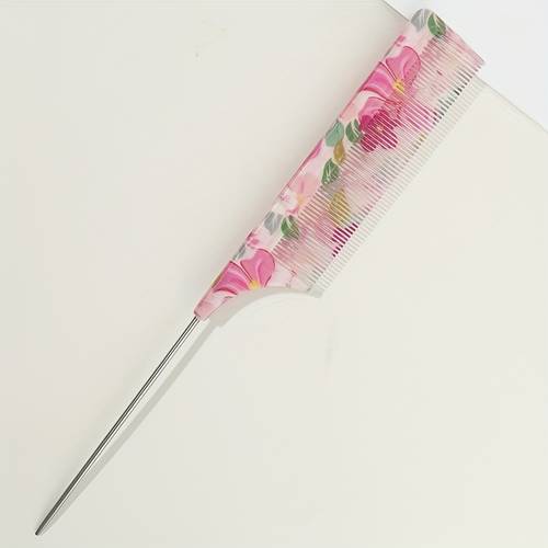 1pc 3pcs hair combs including pointed tail comb and flat comb durable abs material handles made of metal and abs elegant and beautiful flower pattern color printing smooth hair combing not easy to