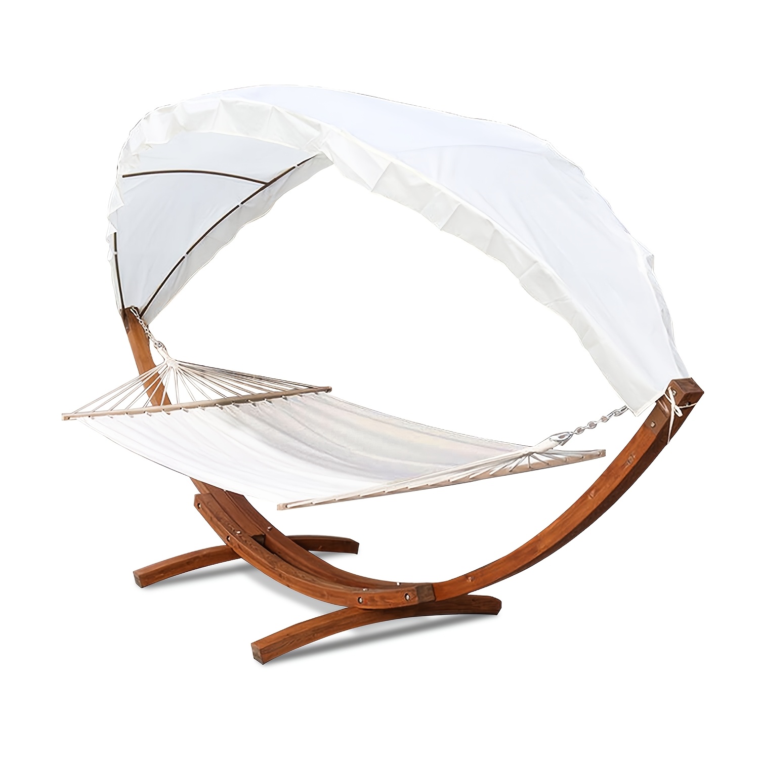 Image of 200x150cm Outdoor Wooden Hammock With Roof, Hammock With Frame And Sun Canopy Wood Hanging Chair For 2 People, Load Capacity 200kg, For Garden, Camping, Beach, Balcony