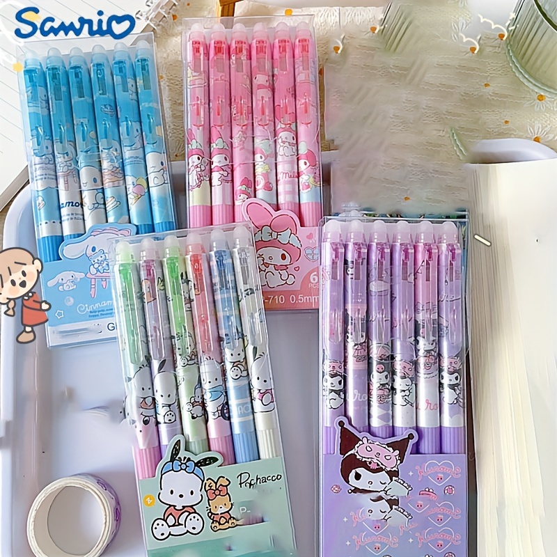 

6-piece Sanrio Erasable Gel Pens With Cute Moyi Design, Retractable Crystal Blue Ink, Perfect For Ages 14+