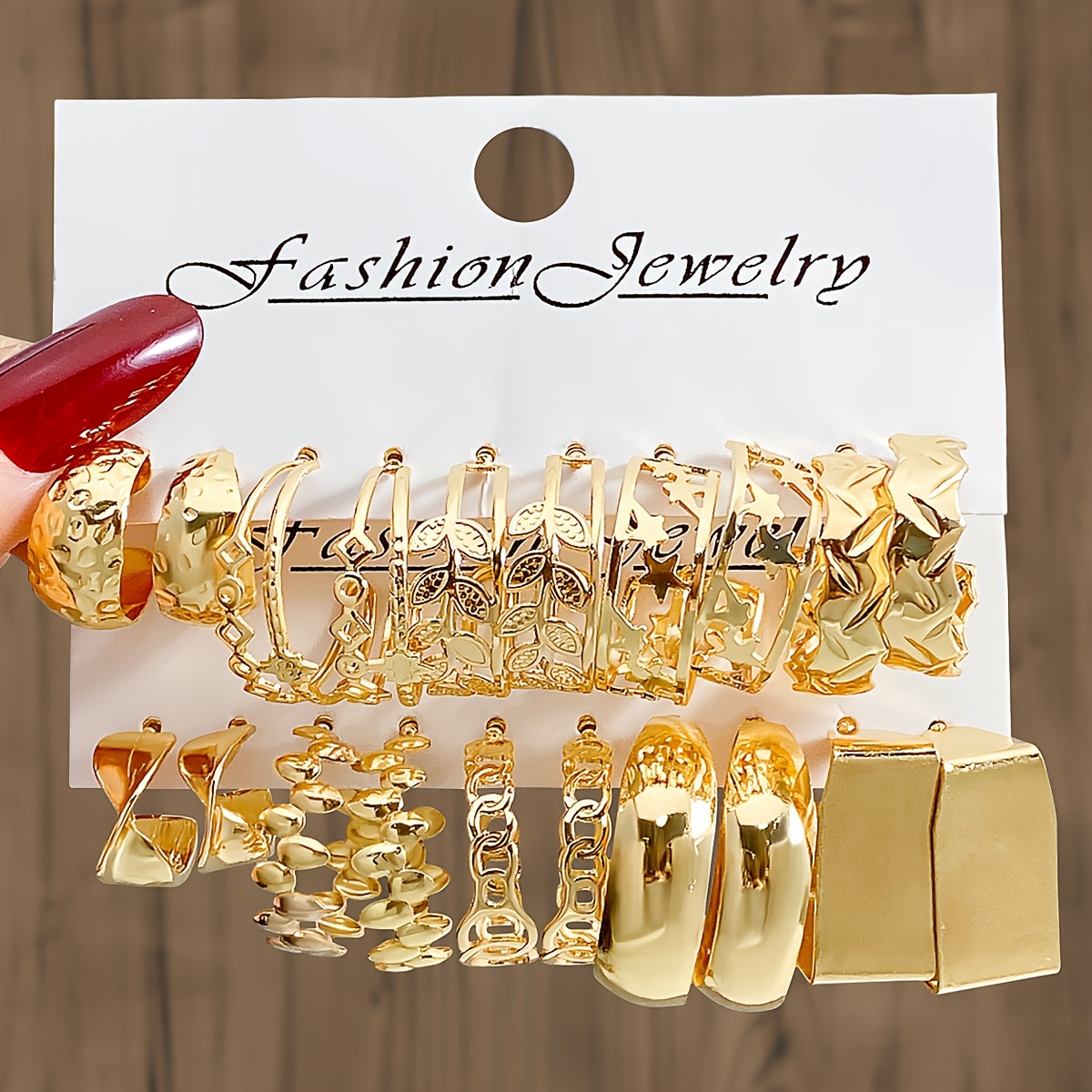 TEMU 20pcs Set/10 Pairs Of Hip-hop Style Fashionable Hollow-out Leaf Twisted Glossy Hoop Earrings For Women, Suitable For Daily Wear And Party
