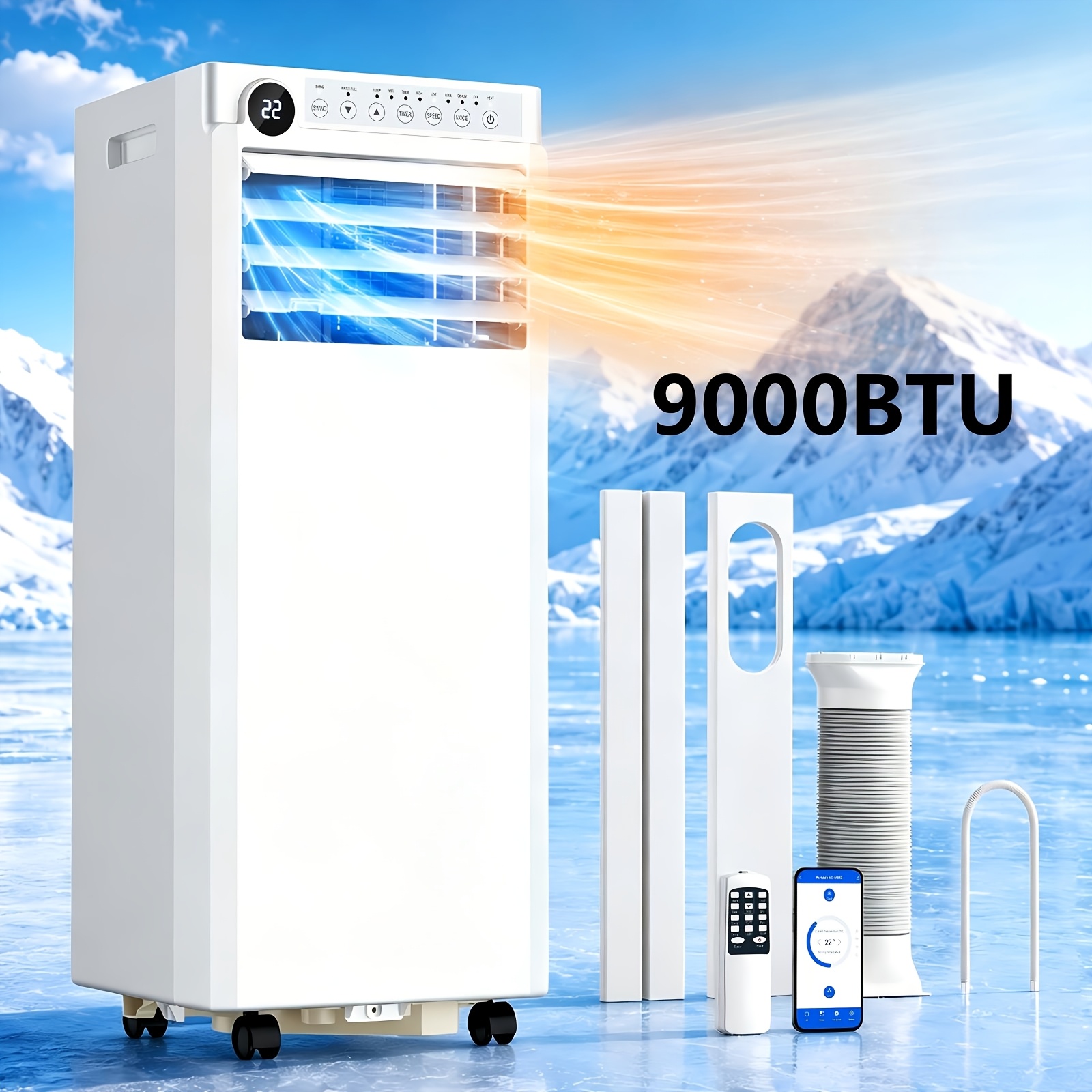 TEMU 5in 1 Portable Air Conditioner 9000/12000 Btu Ac With Cooling/ Heating/ Fan/ Dehumidifier, Conditioner With App Control, , Window Mount Kit