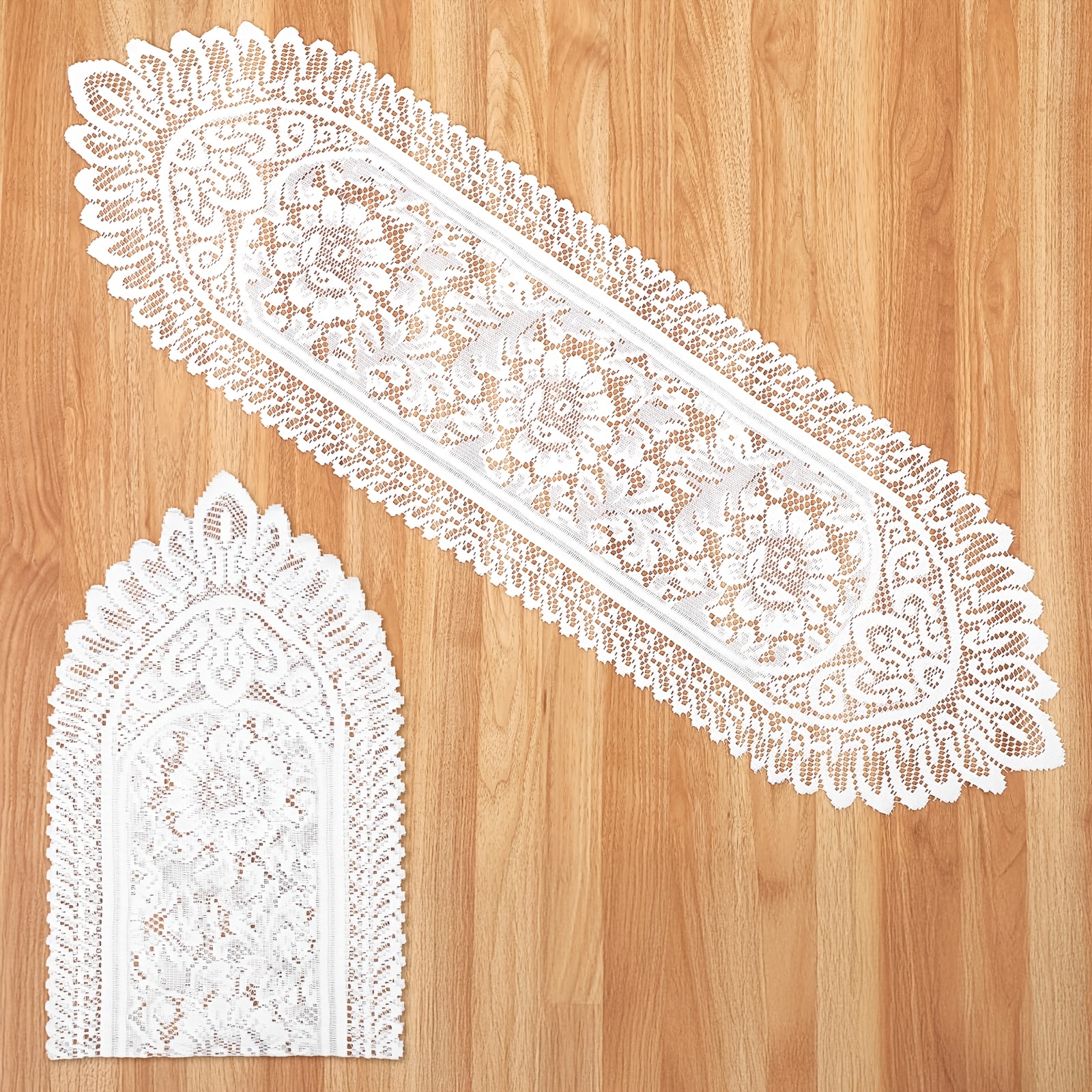 TEMU 2pcs Lace Table Runners Crochet Rectangular Table Runner White Tablecloth Dining Dresser Scarf Doilies Decoration Scarf Night Tables Bedside