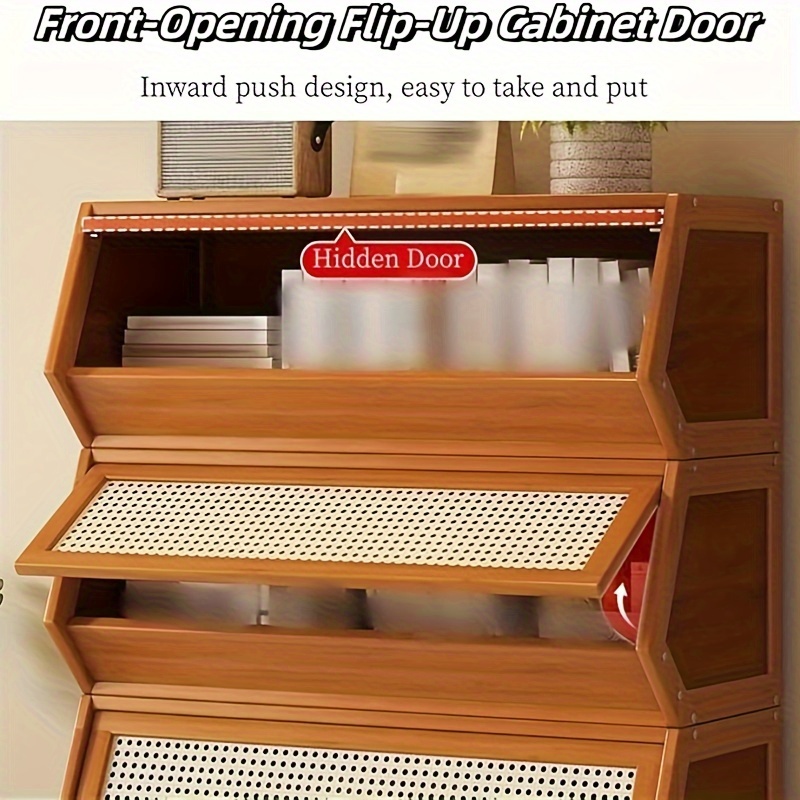 stackable storage cabinet freestanding box with plastic rattan door storage bin suitable for living room kitchen bedroom and study garden houses 7