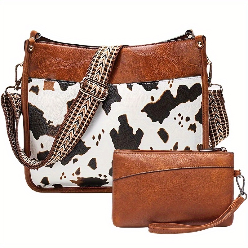 leather purse with leopard strap