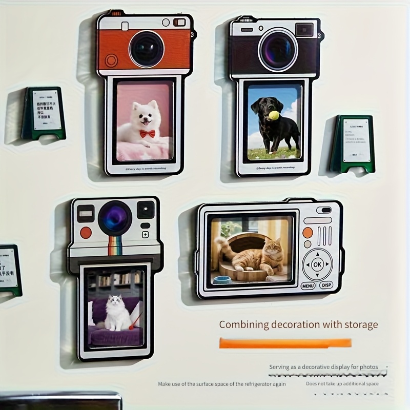 2d Flat 4pcs Capture ! 4pcs Vintage Camera Fridge Magnets - Magnetic Photo Frame Designs, And Dishwasher Safe, Retro Decor For Photo Lovers
