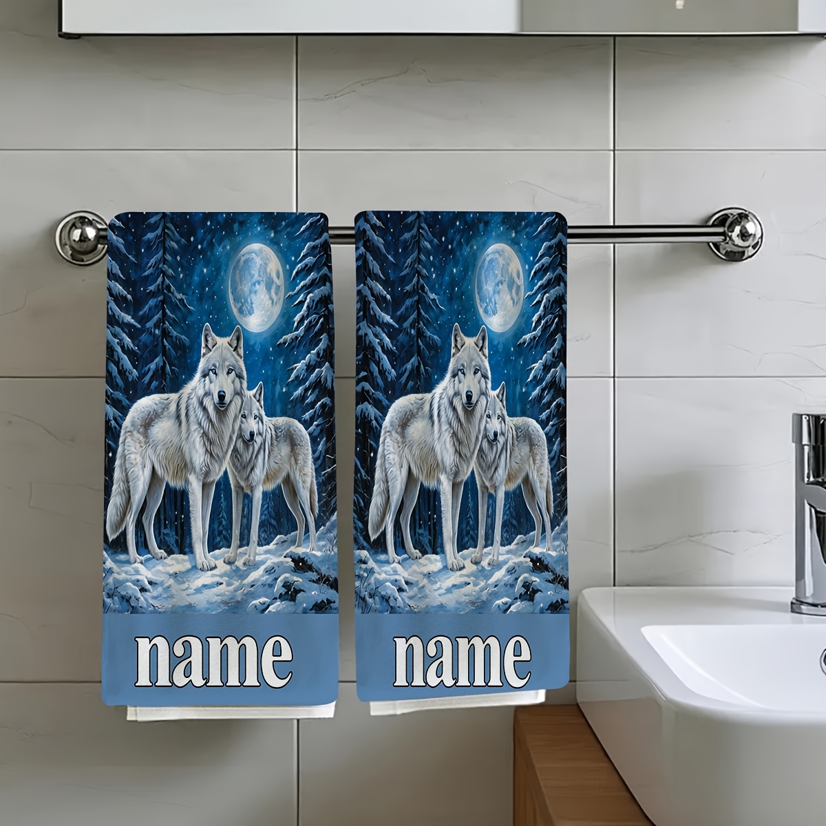 TEMU 2pcs, Character Standing In The Snow Under , Travel , Customizable Text Towel, Name Customization Towel, Cartoon Anime Towel, Striped Design,