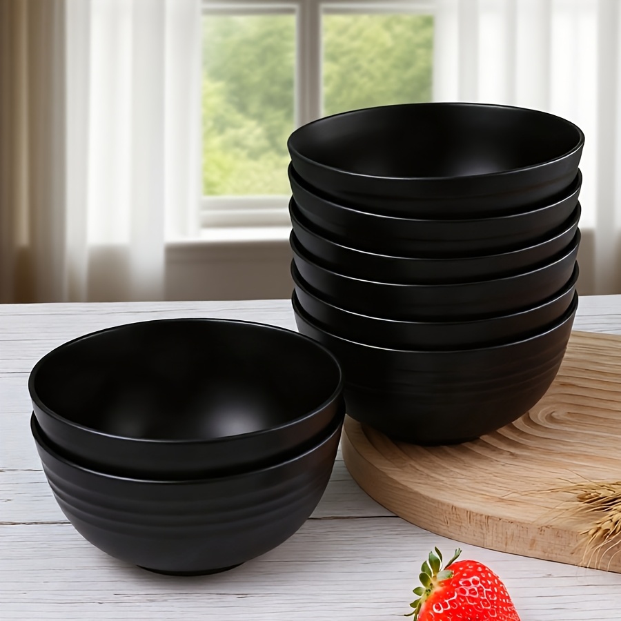 12/6pcs Black Plastic Dinner Bowl Set, Round 26oz, Kitchen Unbreakable Bowls, Perfect for Home Kitchen Restaurant Cafeteria, Microwave Safe, Dishwasher Safe, Salad Soup Ramen Snacks Rice, Reusable Salad Bowl Set, Lightweight Durable Easy To Clean St
