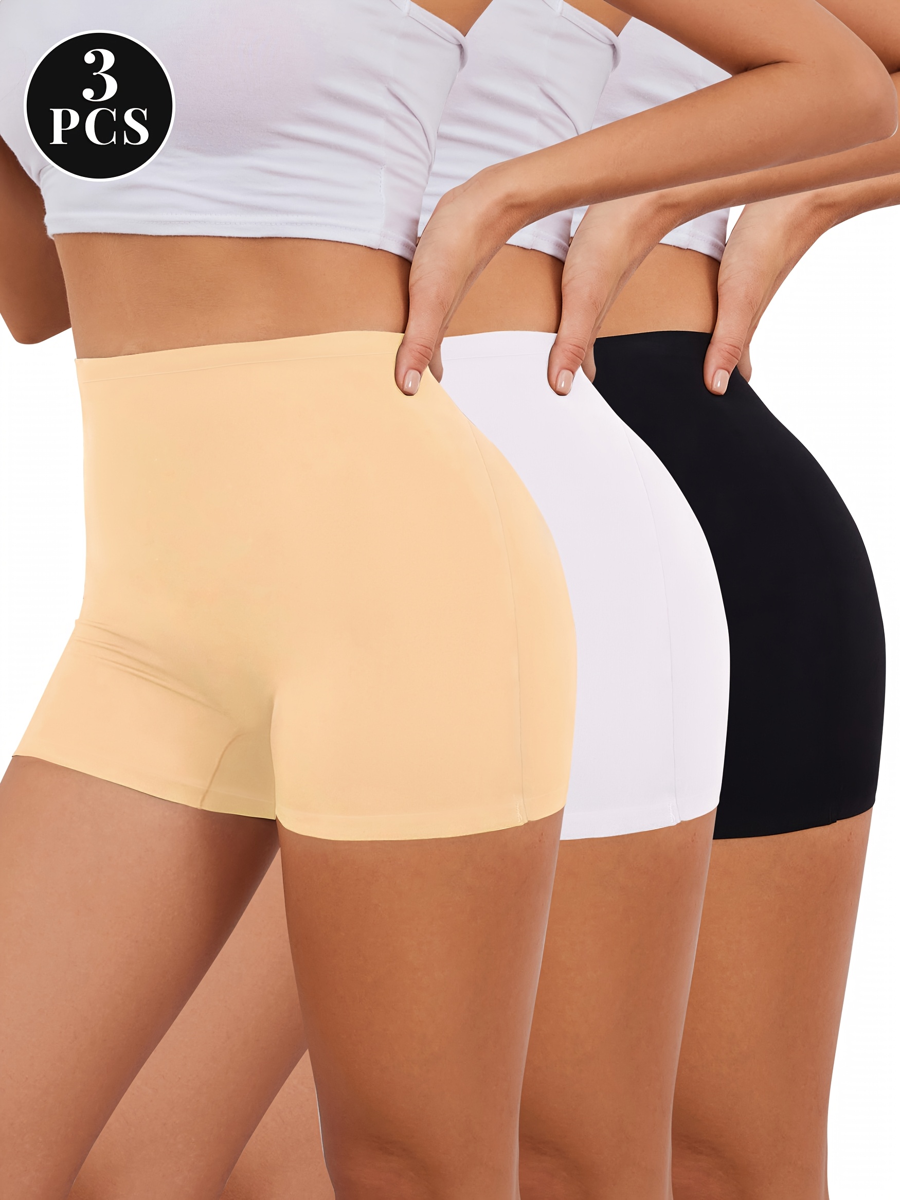 3pcs womens seamless high waist boyshort panties soft comfortable solid color underwear non transparent elegant design for everyday wear seamless underwear   minimalist style smooth texture lingerie essentials