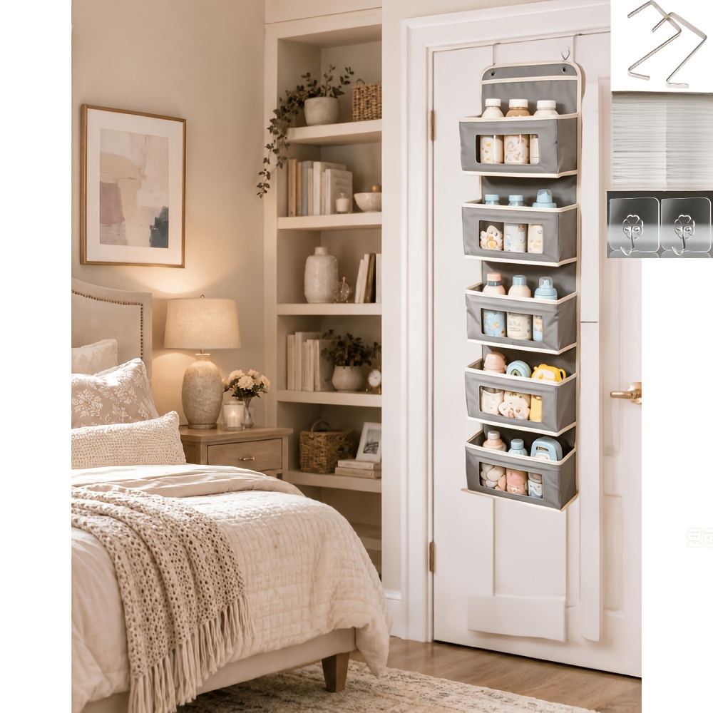 TEMU 5-tier Heavy-duty Hanging Storage Cabinet With Large Capacity Door Shelf - Foldable Fabric Suitable For Cabinets, Bathrooms, Bedrooms, Door Back