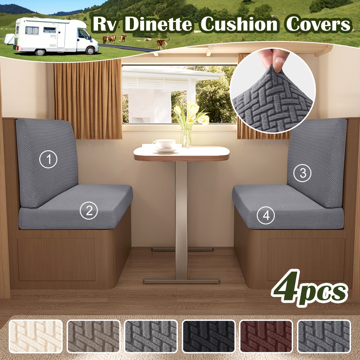 

4pcs Jacquard Rv Dinette Cover, Rv Sofa Slipcover, Rv Dinette Protective Cover, Suitable For Rv Dinette