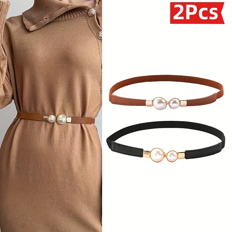 TEMU 2pcs Women' Elastic Waist Belts - Black, Red, White Skirt And Dress Belts - Versatile Designer Accessories For Casual , Weddings, Parties |