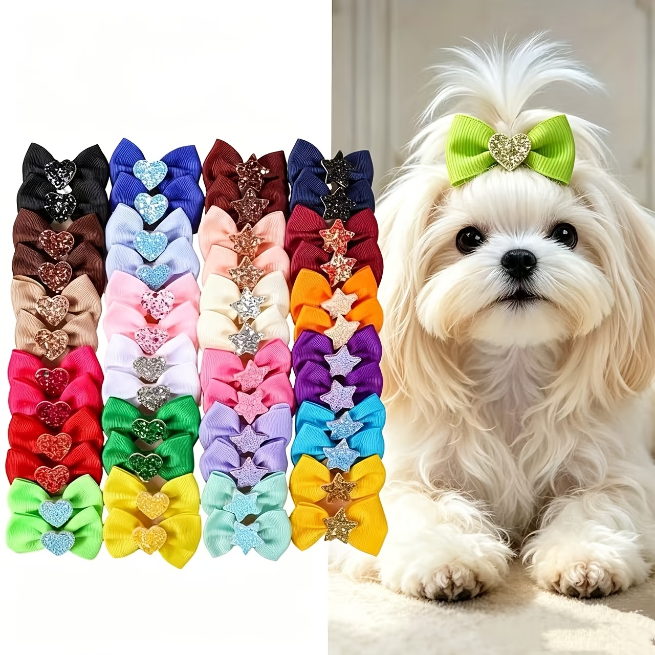 TEMU Lot de 26 accessoires pour poils de chien de couleur et à motif aléatoires, décorations pour cheveux de nœud avec embellissements pailletés
