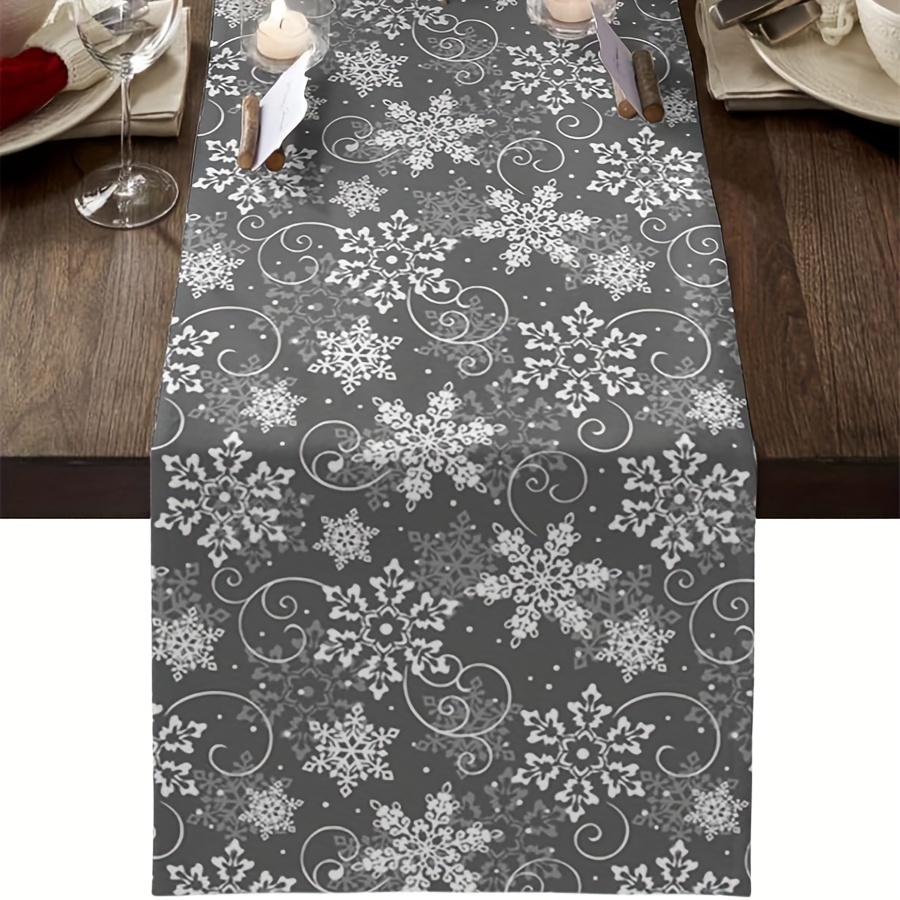 Image of 1pc Elegant Snowflake Christmas Floral Table Runners Wedding Table Runner Table Cloth For Dinning Holiday Party Indoor Outdoor Decor