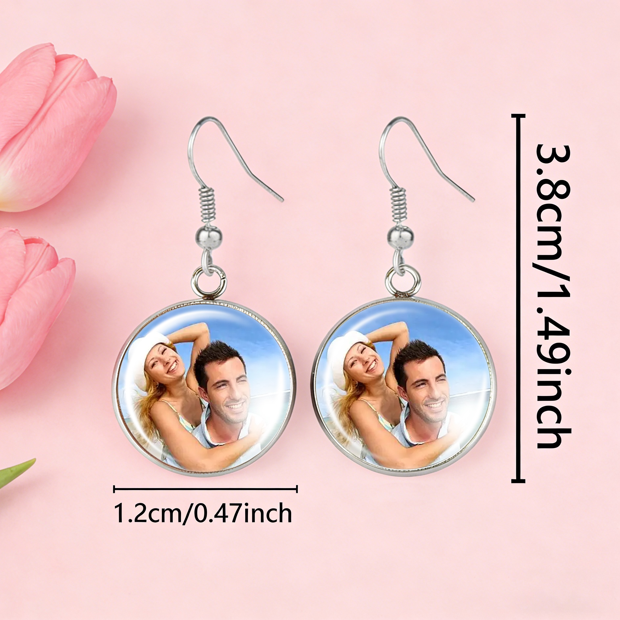 2pcs Custom Round Drop Earrings with Glass Bases