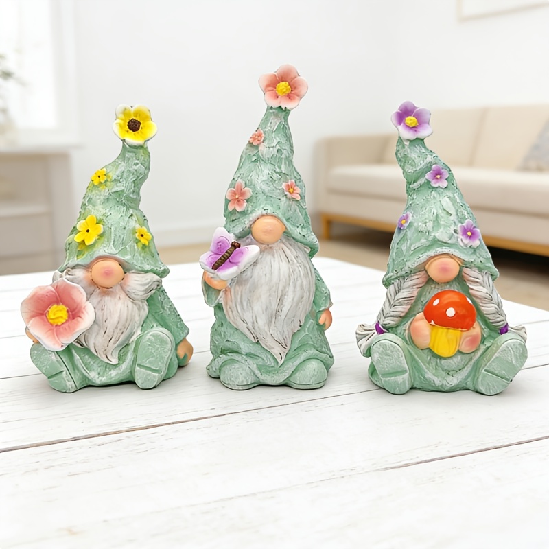 E-shop Set mit drei handbemalten Harz-Elfenfiguren zur Gartendekoration, für Frühling und Ostern, ideal für den Innen- und Außenbereich in Wohnzimmern