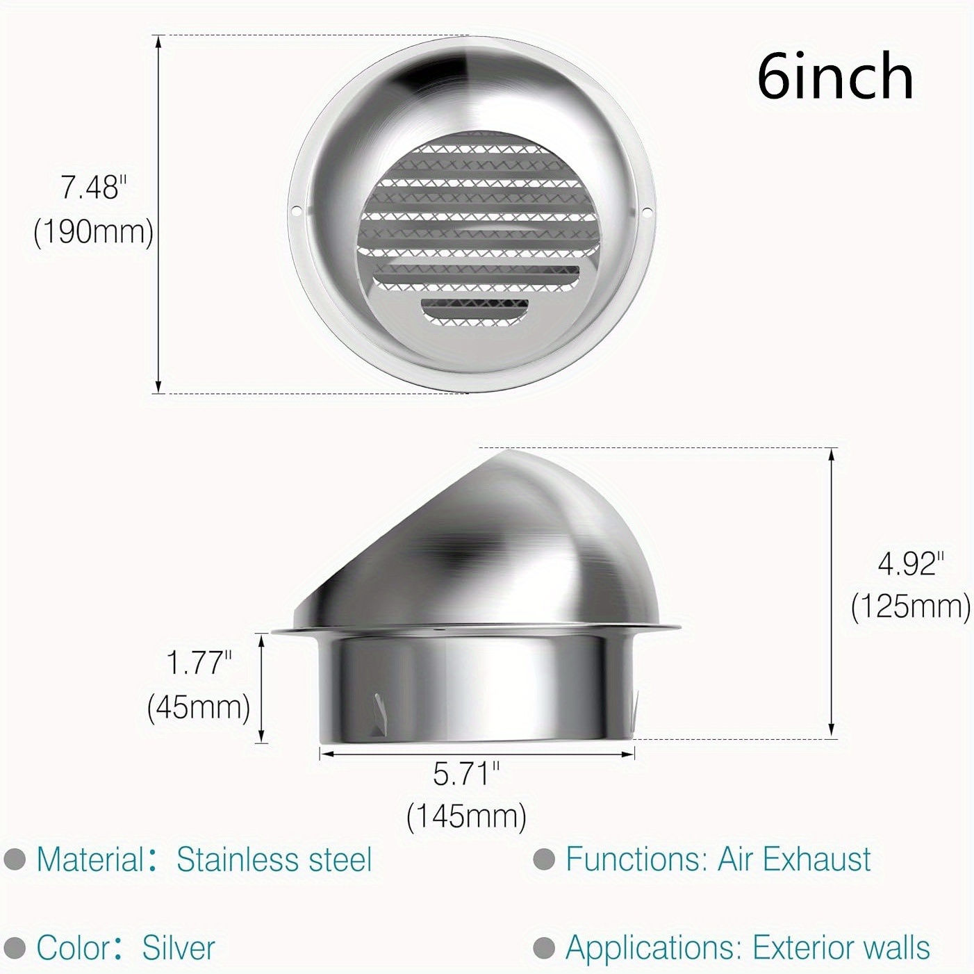 1pc 100mm 150mm Vent Cover Duct Vent, Dryer Exhaust Vent Wall Vent Stainless Steel Round Vent Cover For Hvac System