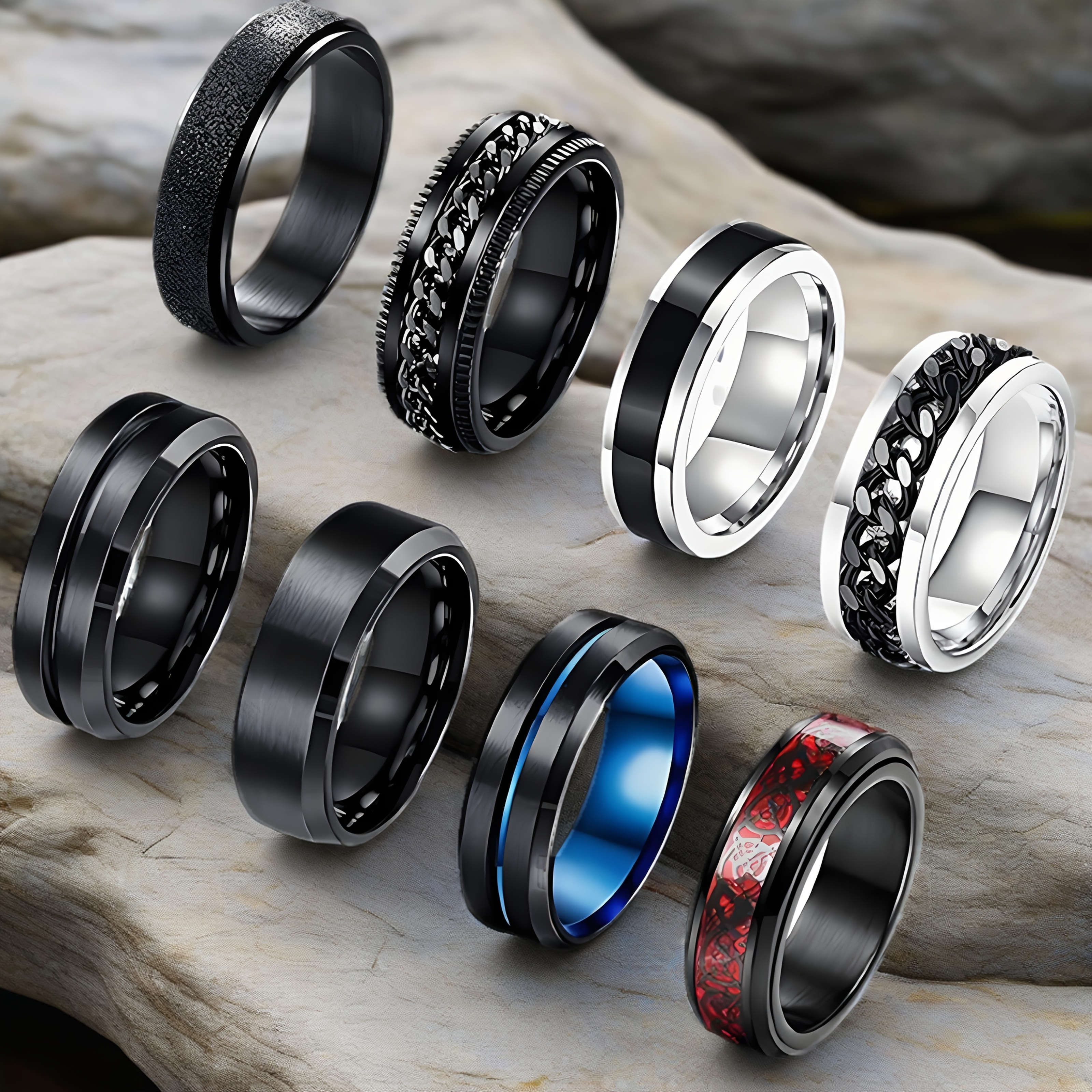 8pcs Fashion 201 201 Stainless Steel *'S Ring Set, Multiple Popular Rings,  Affordable Set, Sunny Street Skateboard Style, Student Ring, Ring Gift, 