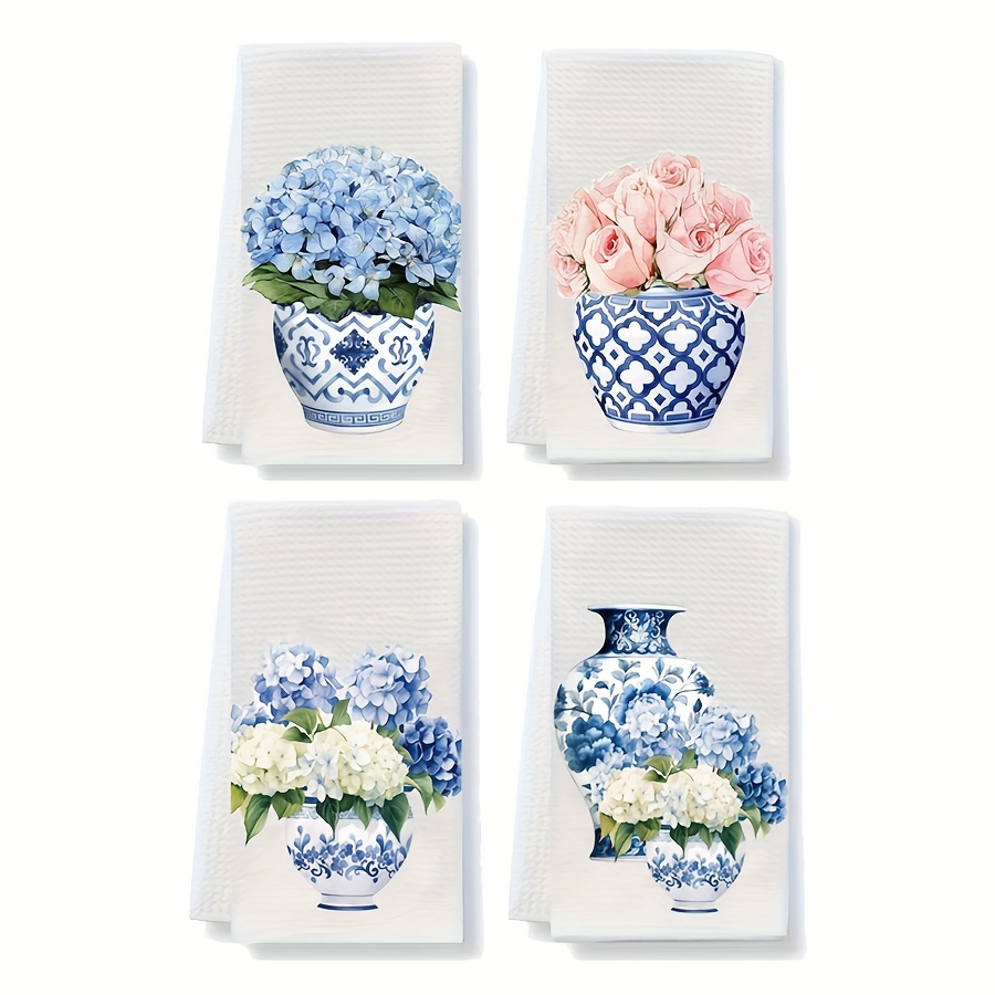 

Vintage Floral Dish Towels Set - 2pcs Blue Ginger Jar Kitchen Cloths, Polyester Hand Towels With Flowers Pattern, Super Soft Woven Dishcloths, Machine Washable, Ideal For Holiday Gifts & Home Decor.