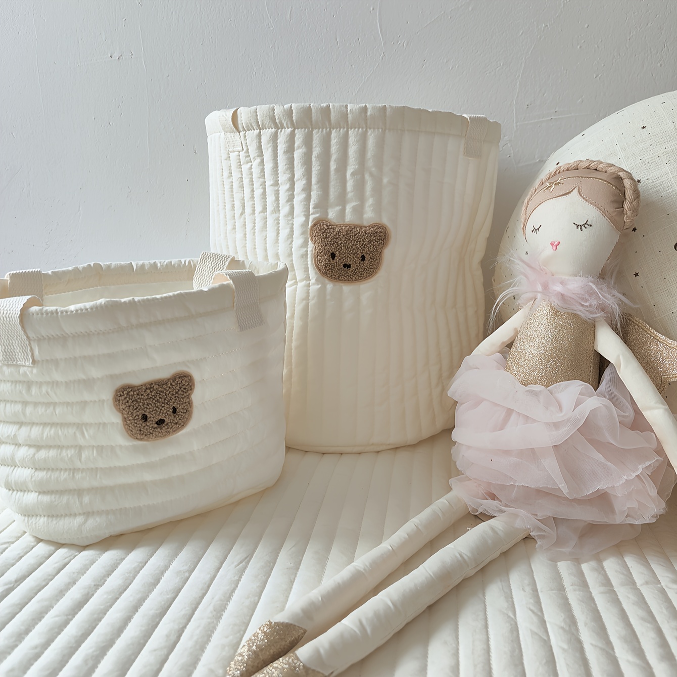 Cute Bear Head Round Storage Basket for Diapers