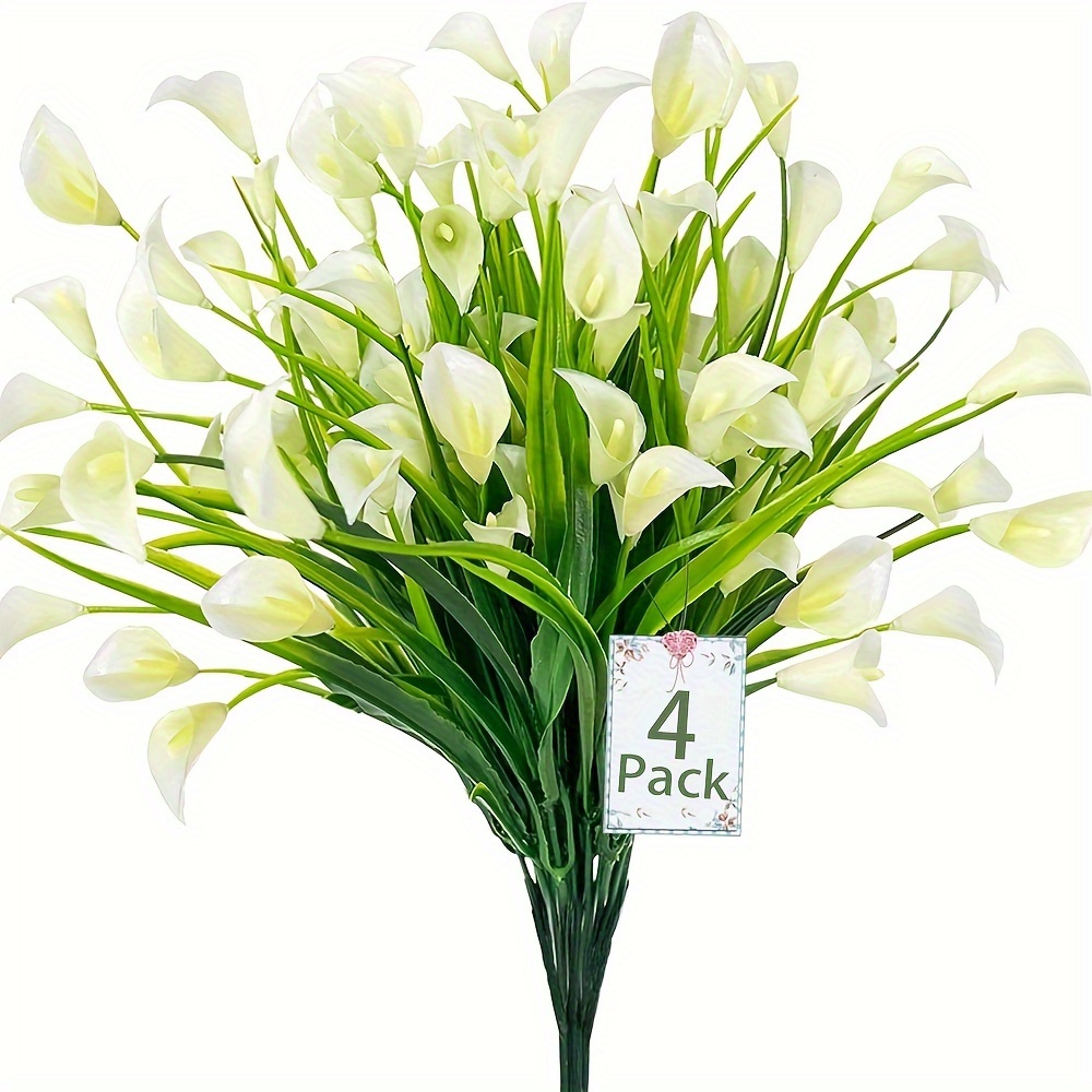 

4 Bundles Artificial Flowers Outdoor Fake Lily Artificial Plants Anti-uv Flowers Garden Porch Patio Window Box Table Home Decorations