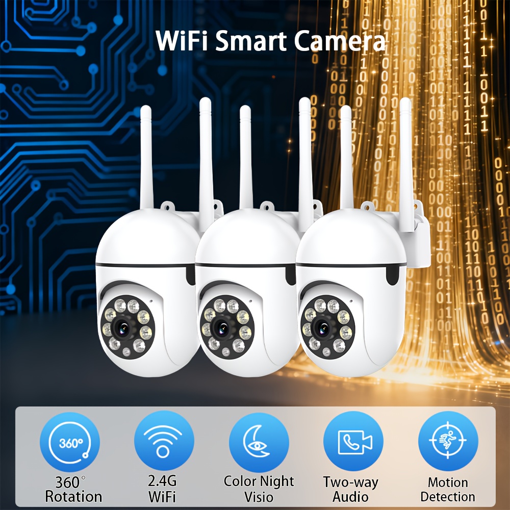 Image of 3pcs 1080p Fhd Outdoor Security Cameras: 355° Ptz Rotation, Night Vision, Audio & Features Perfect For Home/small Business Surveillance (property Owners)