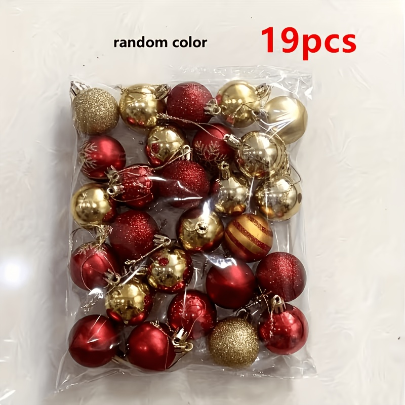 TEMU 19pcs Set With Random Colors And Styles, Festive Christmas Decorations - Golden And Red Spheres, Snowflakes, Stripes And Dots, Plastic,