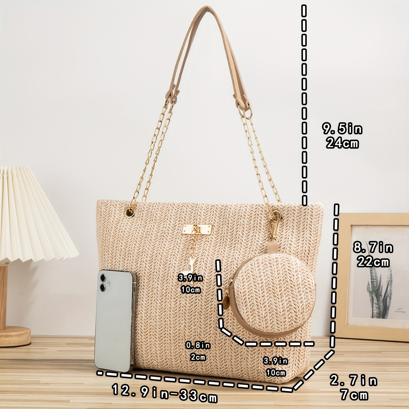 Image of Women's Body Bag, Fashion Woven Bag Tote, Chain Shoulder Bag, Small Handbag, Purse. Suitable For, Women, Students, Shopping, Travel, Vacation, Beach, Holiday