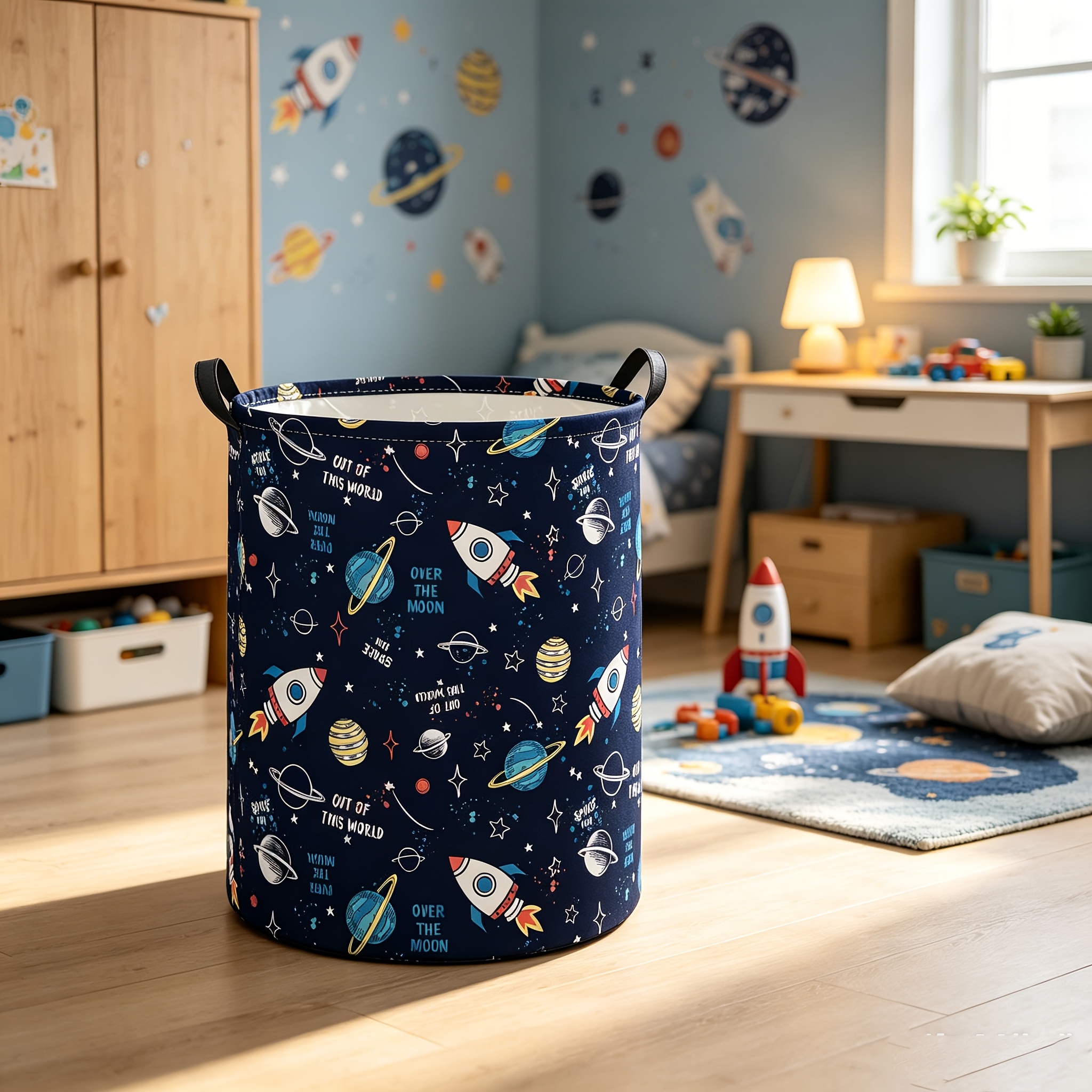 TEMU Panier à linge 1 pièce, Boîte de rangement mignonne pour jouets, Décoration de chambre papillon, Articles (Rocket Planet), Panier de rangement