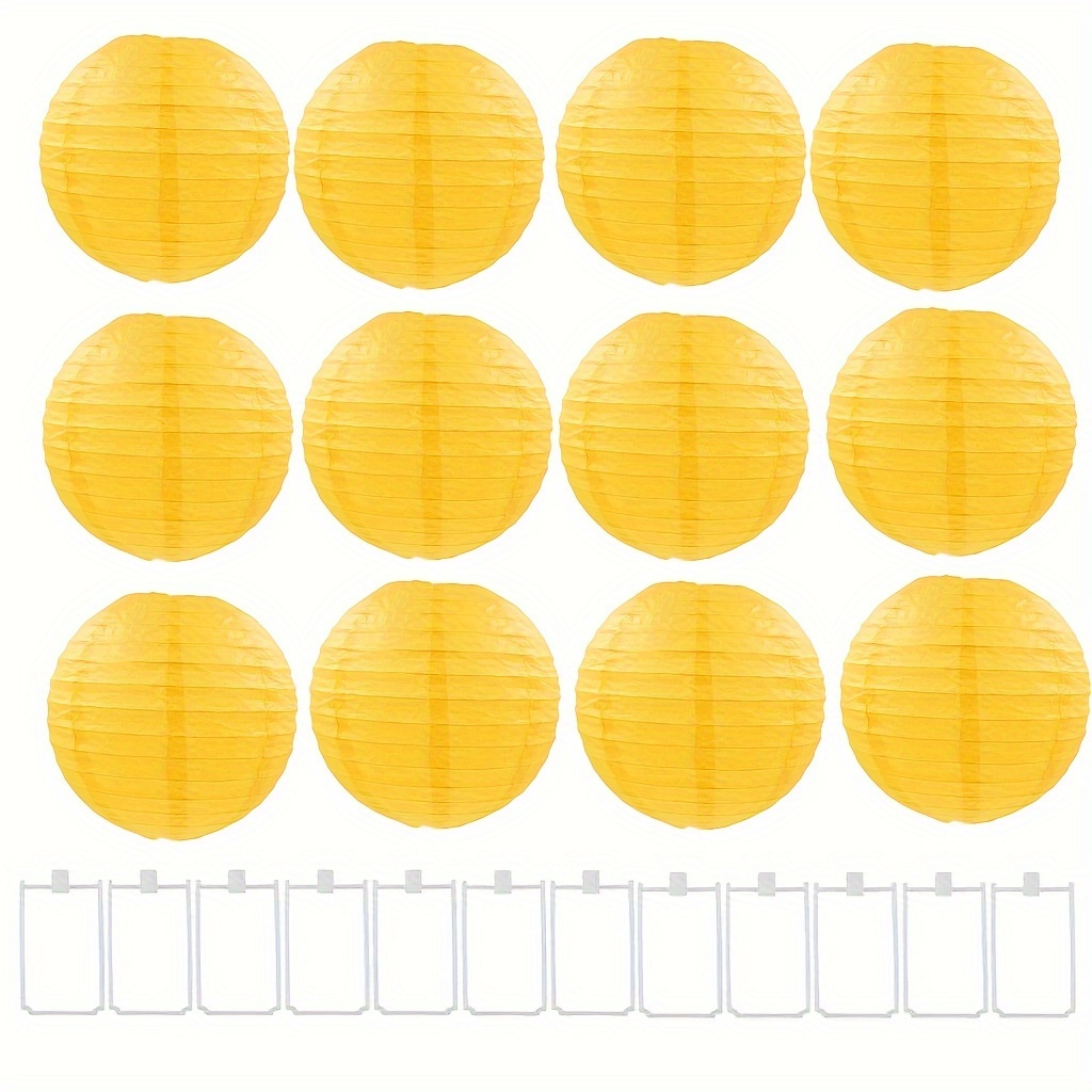 Image of 12pcs 10cm/4inch Yellow Paper Lanterns Party Decorations For Summer Thanksgiving Halloween Christmas Birthdays Weddings And Chinese New Year Special Occasions