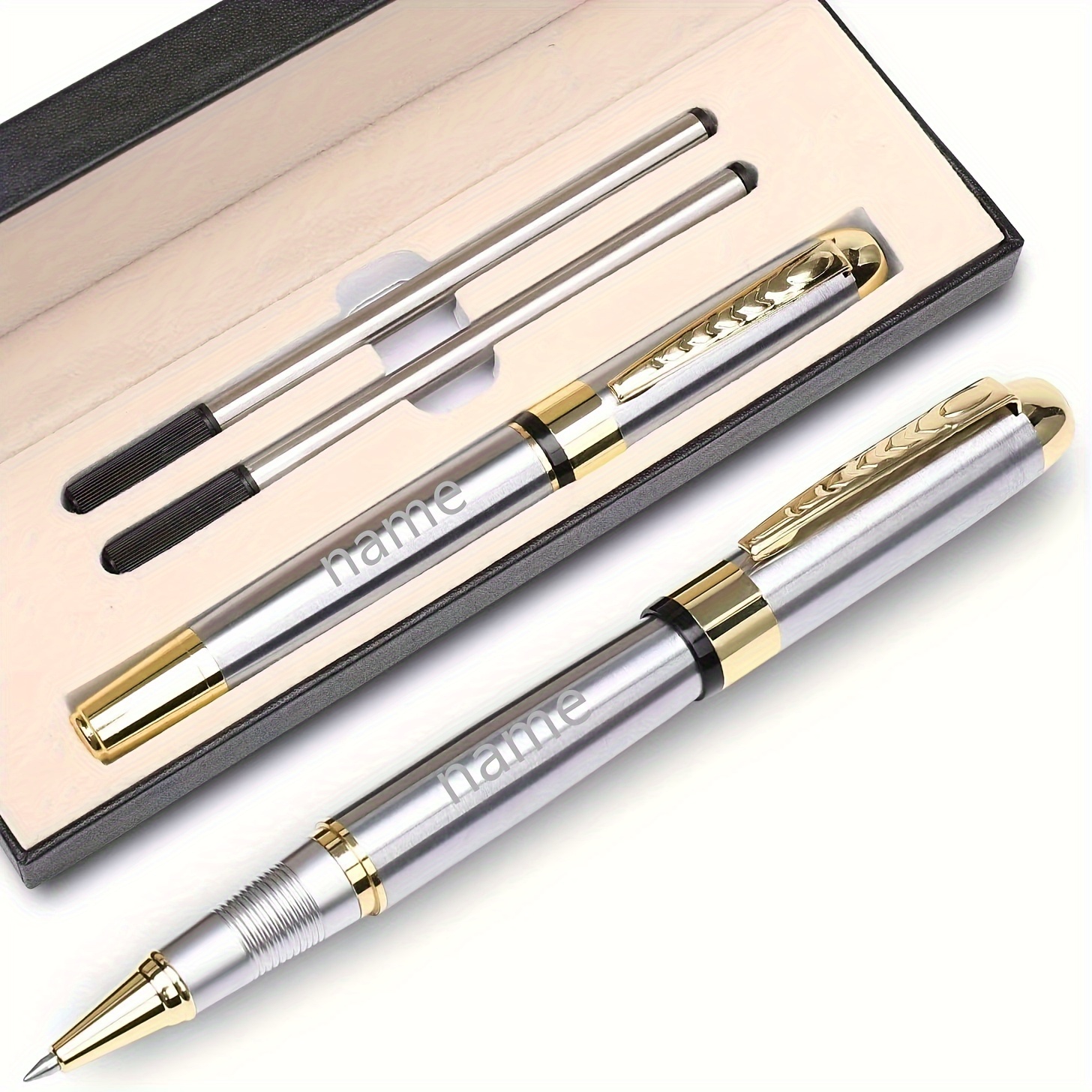 

1pc Metal Neutral Pen +2pcs Pen Refill + Gift Box Set, Personalized High-end Gifts For Men. Gift,ballpoint Pen Full Pen Rod Luxury, 0.5 Black Filled