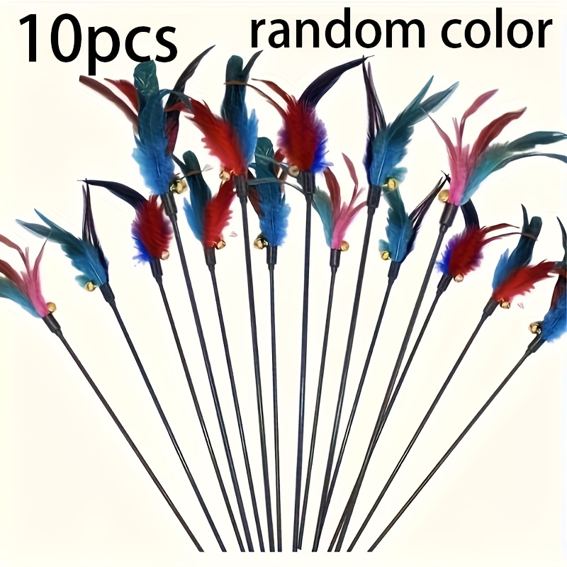 5pcs/10pcs Cat Feather Stick Toy With Realistic Feathers And Bells - Durable Nylon/plastic Fun Pole, Random Color