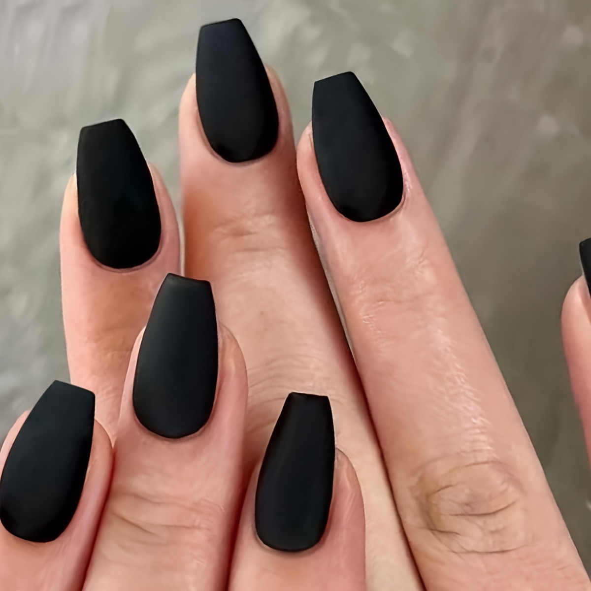 

24pcs/set Matte Black Ballerina False Nails Frosted Medium Press On Fake Nails Minimalist Style Solid Color Acrylic Nail Art Set For Women Girls, 1pc Nail File And 1sheet Adhesive Tabs Included