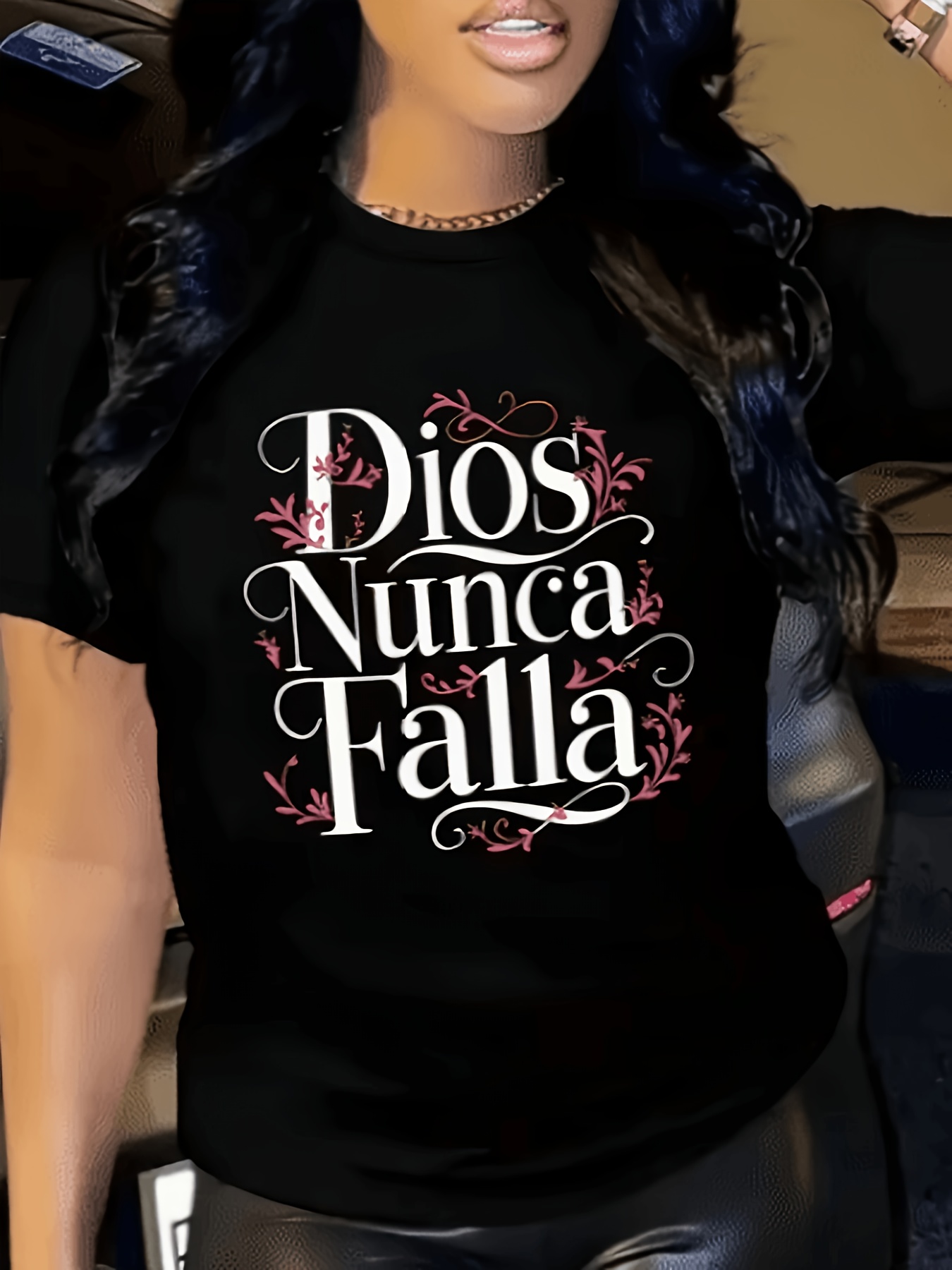 품목 사진 여성용   nunca falla 스페인어 신앙 인용구 프린트 티셔츠 캐주얼 종교적인 반팔 티셔츠