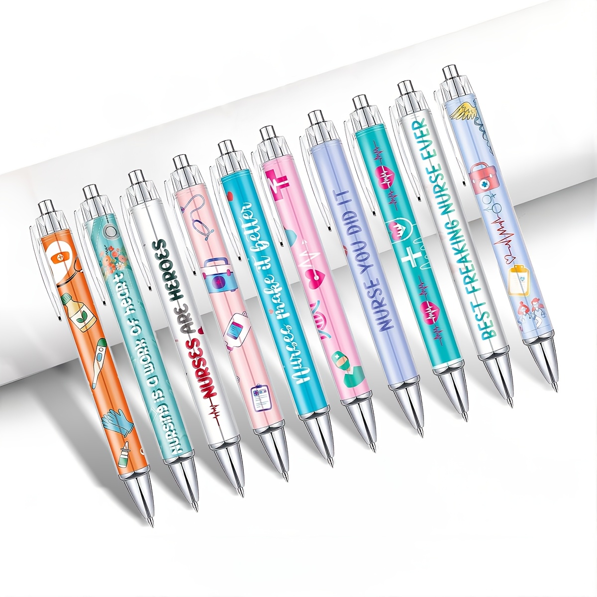 

10pcs/retractable Care Ballpoint Pen - Medium Nib, Plastic Body, Nurses, Staff & Students Thank You Gift Set With Smooth & Touch Nib