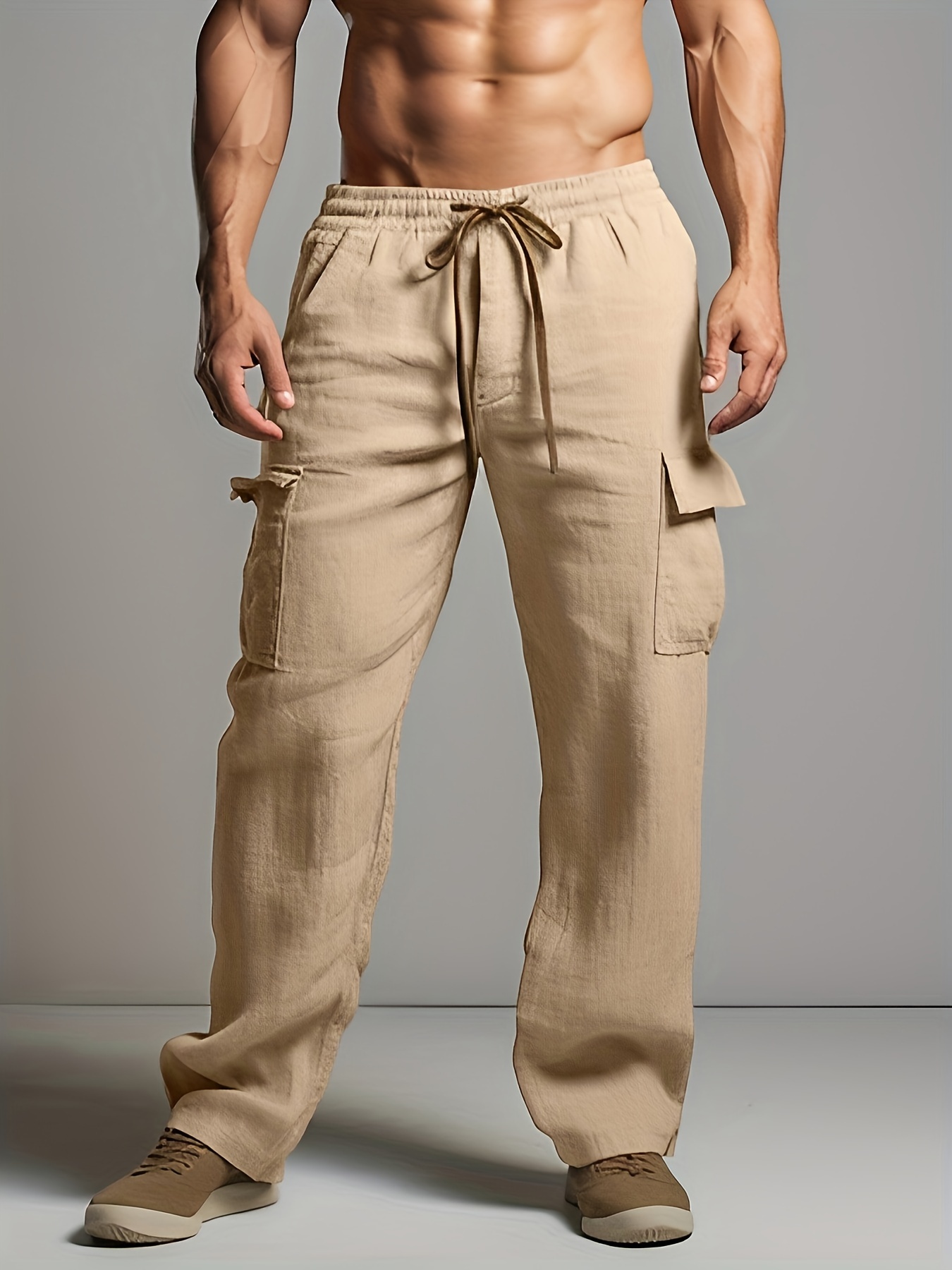 Pantalones Holgados Carga Cordón Sólido Pantalones Moda - Temu