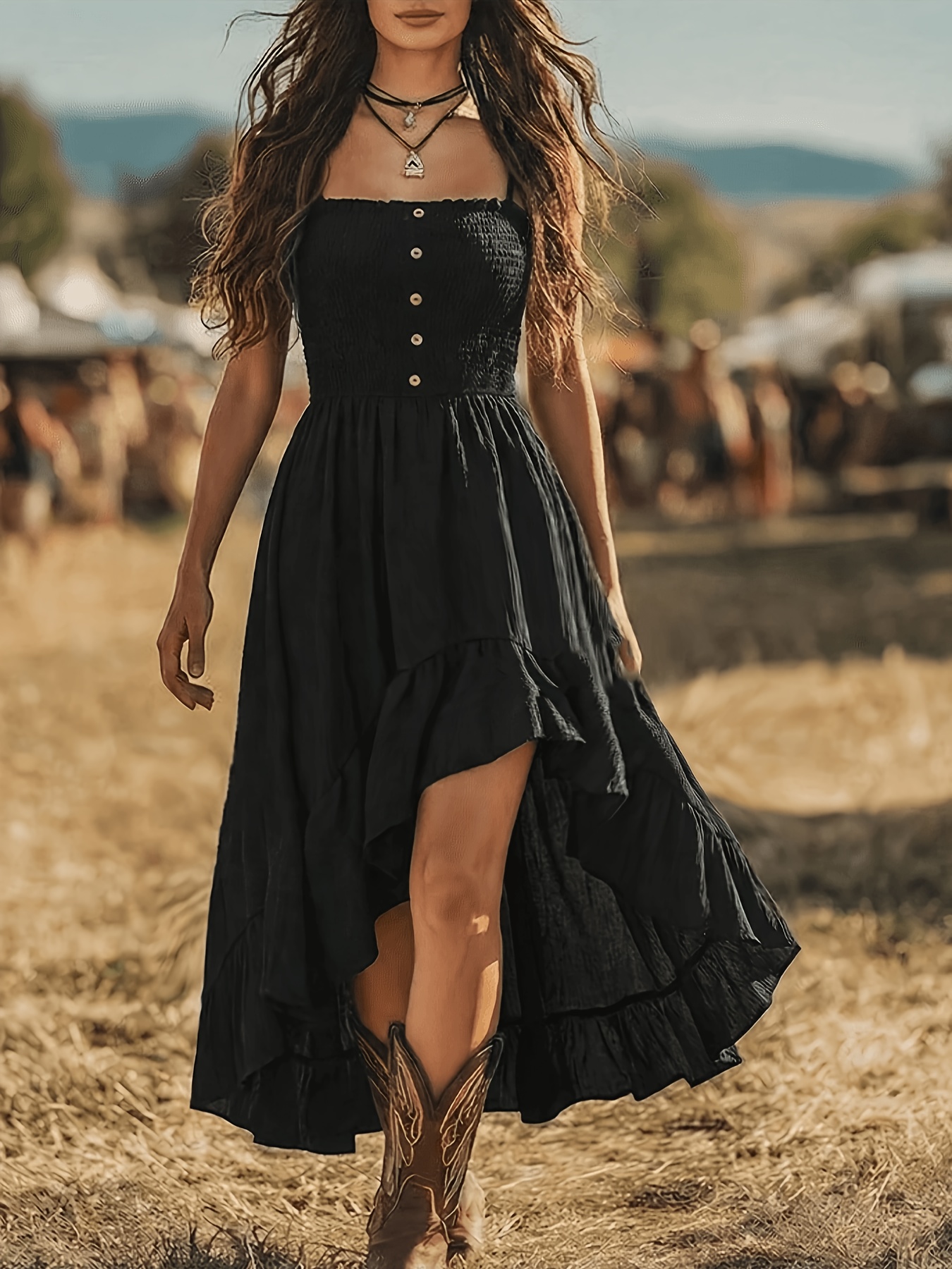 black western dress Verdusa Women's Plus Size Boho Floral Cowgirl Country Concert Vacation Outfits Flowy Summer Dresses Small at Amazon Women's Clothing store ready look Western Chic Bridesmaid Dresses for