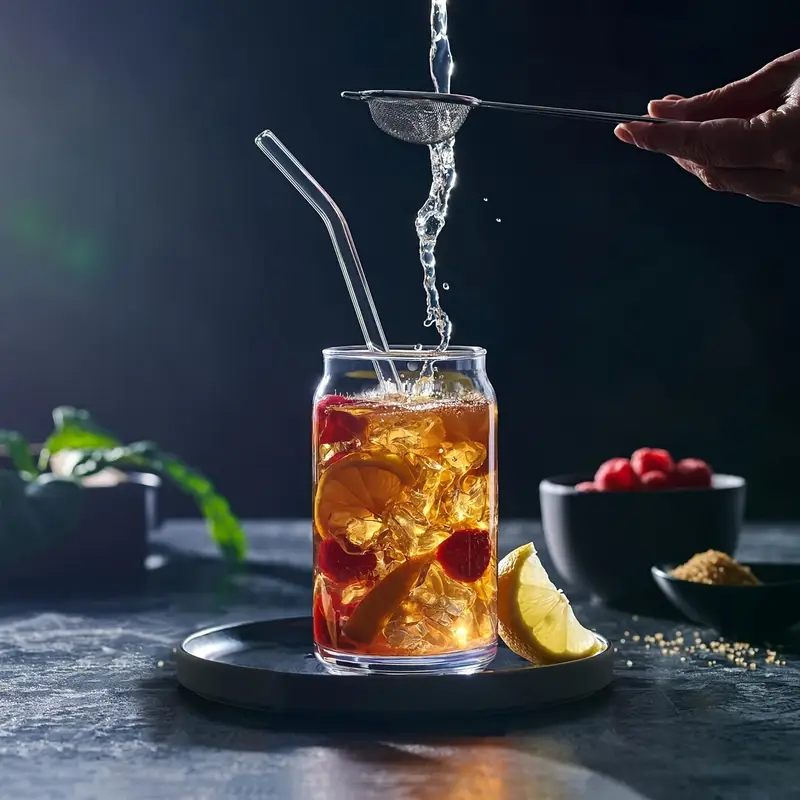 6 12pcs glass straw cups with bamboo lids mason jar cups iced coffee cups milk tea cups boba tea reusable suitable for furniture kitchens hotels home party supplies 18 7 ounces 550 milliliters Product details 7